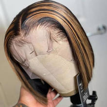 Destaque peruca brasileira corte sem corte curto bob transparente rendas frontal peruca com o cabelo do bebê cabelo humano para as mulheres cinta ajustável 2024 - compre barato