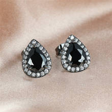 Black Zircon Water Drop Stone Stud Earrings For Women Wedding Jewelry Vintage Fashion Rose Gold/Black/Gold/Silver Color Earrings 2024 - buy cheap