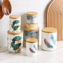 Ceramic Food Storage Container with Airtight Wood Lid Sealed Kitchen Canister Sugar Coffee Jar Botes Cocina Almacenaje Alimentos 2024 - buy cheap