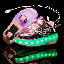 Новинка, розовый, золотой, USB зарядка, модный светодиодный светильник для девочек и мальчиков, обувь для катания на роликах, детские кроссовки с колесами, два колеса 2024 - купить недорого