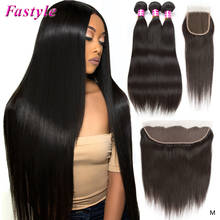 Brazilian Hair Bundles with 13X4 Frontal Closure Straight Human Hair Bundles with 4X4 Lace Closure Wholesale Bundles Fastyle 2024 - buy cheap