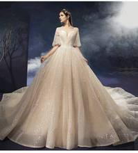 2022 Beautiful Wedding Dress Lantern Half Sleeve Lace Sequins Beading Princess Backless Luxury Ball Gown Bridal Gowns With Train 2024 - buy cheap