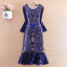The New Spring And Summer Women Dress Style Retro Embroidery Slim O-neck Elegant Lady Plus Size Party Mermaid Dress M-4XL 2024 - buy cheap