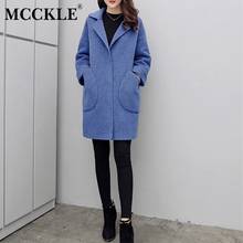Women Solid Medium Long Woolen Coat Ladies Pocket Open Stitch Turn Down Collar Coats 2020 Autumn Winter Female Casual Outerwear 2024 - buy cheap