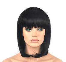 Bangs +++ fantasia feminina preta curta lisa franja cabelo cosplay completo perucas 2024 - compre barato