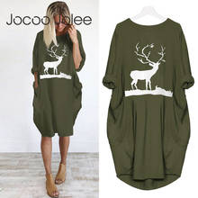 Jocoo Jolee Oversized T Shirt Dress Women Casual Loose Tops Elk Print Sundress with Pockets Casual Long Tops Streetwear Vestidos 2024 - buy cheap