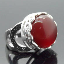 Bom presente 925 Prata 16 valentise mm Natural Red jade Natural Tamanho do Anel 7/8/9/10 2024 - compre barato