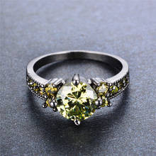 Anel de noivado feminino, anel de casamento pedra verde de azeitona fofo, vintage, 14k, ouro preto para mulheres, compromisso, amor, redondo 2024 - compre barato