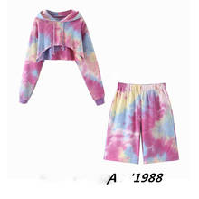 2021 summer Women Dye Hooded  Sweater European American Fashion Style High Waist shorts Casual Female Two Piece Suit Set 2024 - buy cheap