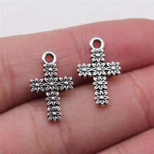 20pcs Charms Flower Cross Antique Silver Color Alloy DIY Jewelry Making Accessories 11x18mm 2024 - buy cheap