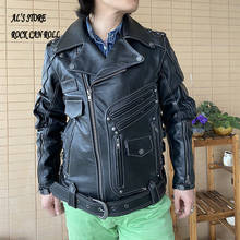 98008 High Quality Super Thick Heavy Genuine Cow Skin Motorcycle Rider Male Cowhide Leather Jacket 2024 - buy cheap