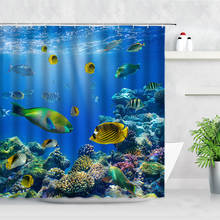 Underwater World Tropical Fish Shower Curtains Coral Reef Stone Ocean Scenery 3D Print Cloth Children Bathroom Decor Curtain Set 2024 - buy cheap