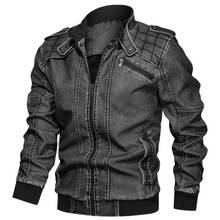 Chaqueta de cuero para hombre, abrigo cálido para motocicleta, diseño de cuello de color sólido, talla grande, otoño e invierno, novedad 2024 - compra barato