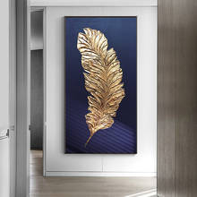 Современная Абстрактная картина с изображением золотых перьев и листьев, художественная настенная живопись, плакаты и принты для галереи, Декоративные плакаты без рамки 2024 - купить недорого