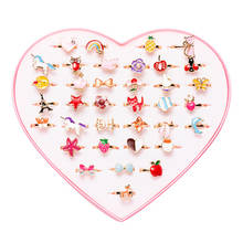 Anillos de aleación de estilo coreano para niños, conjunto de joyería para el Día de los niños con caja, bonito Corazón, flor, animales, 36 unids/paquete 2024 - compra barato