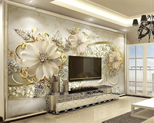 Papel de parede beibehand personalizado, joias douradas estilo palácio europeu, flores, fundo de tv, decoração para casa 2024 - compre barato