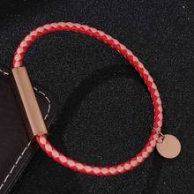 Simple Charm Jewelry Red & Pink Braided Leather Bracelet Women Men Stainless Steel Magnet Buckle Couples Leather Bangles SP0716 2024 - buy cheap