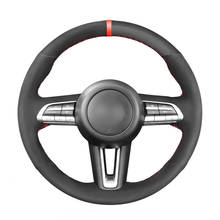 Volante de carro com costura manual, capa de camurça preta, marcador vermelho, para mazda drive cx30 2004-mazda 3 axela 2004-2012 2024 - compre barato