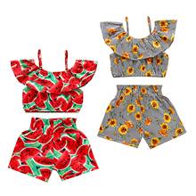 2021 New Summer 1-6Y Baby Girl Watermelon/Sunflower Print 2Pcs Set Sleeveless Spaghetti Strapes Ruffled Crop Top+Shorts Clothes 2024 - buy cheap