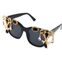 Брендовые дизайнерские женские солнцезащитные очки, крутые, с заклепками, алмазные стразы, круглые, квадратные, женские солнцезащитные очки, уникальные, Oculos De Sol Gafas UV400 2024 - купить недорого