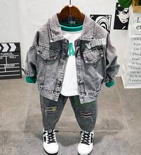 Toddler Kids Baby Boys Denim Jacket, Dinosaur Sweater and Jeans 3pcs Boys Outfit Boys Clothes Set 2-7years Kids Set 2024 - buy cheap
