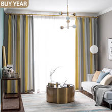 Шторы в скандинавском стиле для гостиной, столовой, спальни, желтые Полосатые Серые светонепроницаемые шторы синие прозрачные тюлевые занавески 2024 - купить недорого