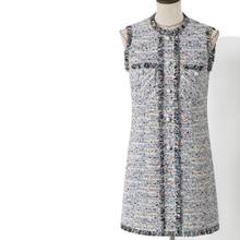 Vestido de Tweed con fragancia pequeña para mujer, vestido elegante de Otoño/Invierno, tela de lentejuelas con puntos de Color, vestido de una pieza para mujer 2024 - compra barato