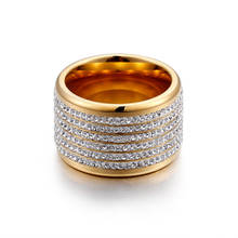 Anel feminino de cristal banhado a pavimentação, anel grande de aço inoxidável de qualidade elegante para festa de casamento para mulheres 2024 - compre barato