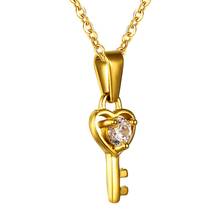 LUXUKISSKIDS Lovely Colorful Little Key Zircon Not Fade Jewelry Stainless Steel Pendants Necklace Top Quality Chain Women Collar 2024 - buy cheap