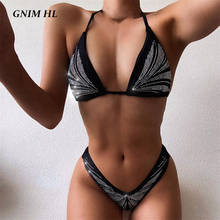 GNIM Sexy Rhinestones Swimwear Women Two Pieces Shiny Bikini Mujer 2020 Bandage Halter Brazilian Swimsuit Beachwear Biquini Set 2024 - buy cheap