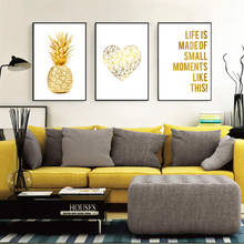 Скандинавские настенные художественные картины на холсте цитаты желтый домашний декор ананас плакаты и принты настенные картины для гостиной без рамы 2024 - купить недорого
