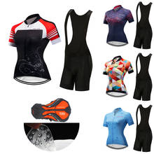 Ropa de ciclismo a prueba de sol para mujer, conjunto de Jersey y pantalones cortos con pechera, traje deportivo para bicicleta de montaña, Kit de vestido 2021 2024 - compra barato