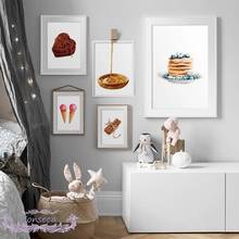 Ilustrações em aquarela sobremesa impressão cartaz sorvete chocolate biscoitos mel pintura em tela fotos da parede cozinha decoração 2024 - compre barato