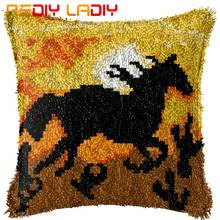 Latch Hook Cushion Running Horse Pillow Case Acrylic Yarn Pillow Pre-Printed Color Canvas Crochet Cushion Cover Hobby & Crafts 2024 - buy cheap