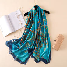 Smooth Silk Scarf for Women Floral Print Elegant Pashmina Scarfs Female Foulard Hijab Luxury Shawls Beach Lady Stoles Scarves 2024 - buy cheap