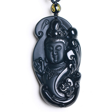Colgante de Buda tallado de guanyin obsidiana, amuleto de la suerte, esmalte, collar, joyería 2024 - compra barato