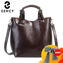 Zency-Bolso de mano de cuero genuino 100% para mujer, bolsa de mano Retro de café, informal, clásico, negro, bandolera 2024 - compra barato