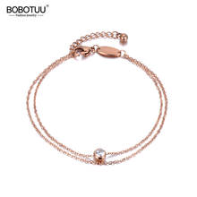 BOBOTUU Stainless Steel 2 Layers Chain & Link Bracelet Rose Gold Jewelry Single CZ Crystal Simple Design Best Gift BB18178 2024 - buy cheap