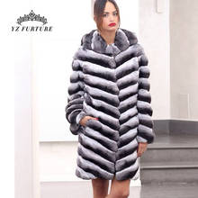 High Quality Elegant Women winter jacket Chinchilla Color with Hood Natural Real Fur coat with Long sleeve Genuine Fur Coats 2024 - buy cheap