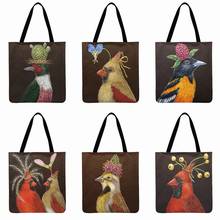 Christmas Bird Printing Tote Bag Shoulder Bag Women Beach Bag Linen Febric Casual Tote Foldable Shopping Bag Women Clutch Bag 2024 - buy cheap