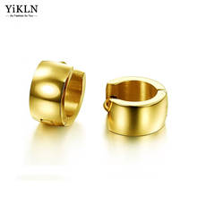 YiKLN-Pendientes de aro de acero inoxidable para mujer y niña, aretes brillantes de 7mm de ancho, joyas de aniversario de oro rosa, YE17105 2024 - compra barato