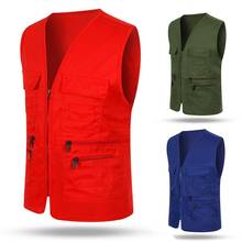 Unisex multi-bolso cor sólida colete trabalho pesca fotografia colete jaqueta 2024 - compre barato