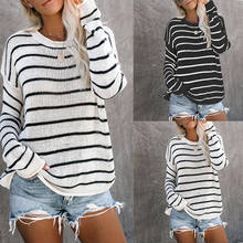2021 New Knitted Sweater Round Neck Stripe Sweater Women Knit Sweaters Womens Thin O Neck Pullover Sweater 2024 - buy cheap