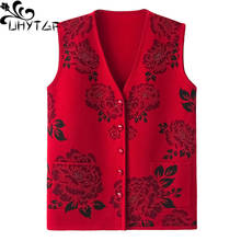 UHYTGF Women vest Fashion flower beaded knitted spring autumn vest waistcoat casual warm women's sleeveless jacket plus size 737 2024 - buy cheap