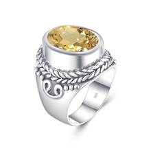 Anel grande 100% verdadeiro prata esterlina para homens e mulheres, unissex, clássico feito a mão, amarelo, pedras preciosas, joias finas 2024 - compre barato