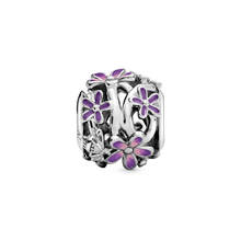 Free Shipping Authentic 925 Sterling Silver Openwork Purple Daisy Charms Fit Original Pandora Bracelet For Women DIY Jewelry 2024 - buy cheap