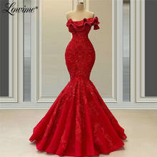 Red Lace Beaded Mermaid Long Evening Dresses 2020 Formal One Shoulder Evening Gowns Vestidos De Festa Custom Made Party Gowns 2024 - buy cheap