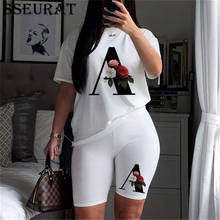 SSEURAT Women Two Piece Set Letter Tshirts And Shorts Suits Summer Short Sleeve O-neck Casual Joggers High Waist Pants Sexy 2024 - buy cheap