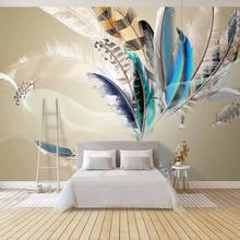 На заказ самоклеящиеся обои современные красочные перья абстрактное искусство фрески гостиная спальня домашний Декор ПВХ 3D наклейки на стену 2024 - купить недорого