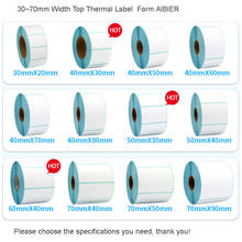 AIBIER Thermal Label barcode Sticker 40mm Core 1Roll Width 20mm ~50mm Top Thermal Paper Adhesive Stickers Zebra Godex Compatible 2024 - buy cheap